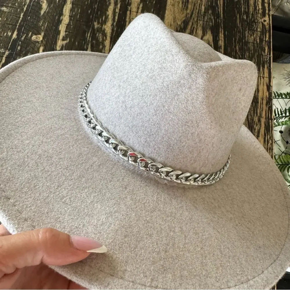 Cream Wide Brim Country Cowboy Winery Hat – One Size (Adjustable)